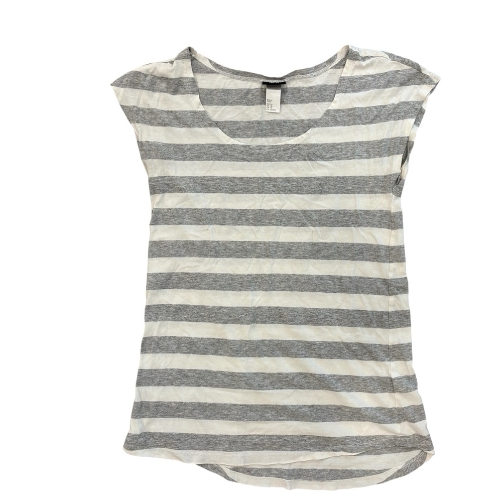 H&M Gray and White Cap Sleeve T-Shirt